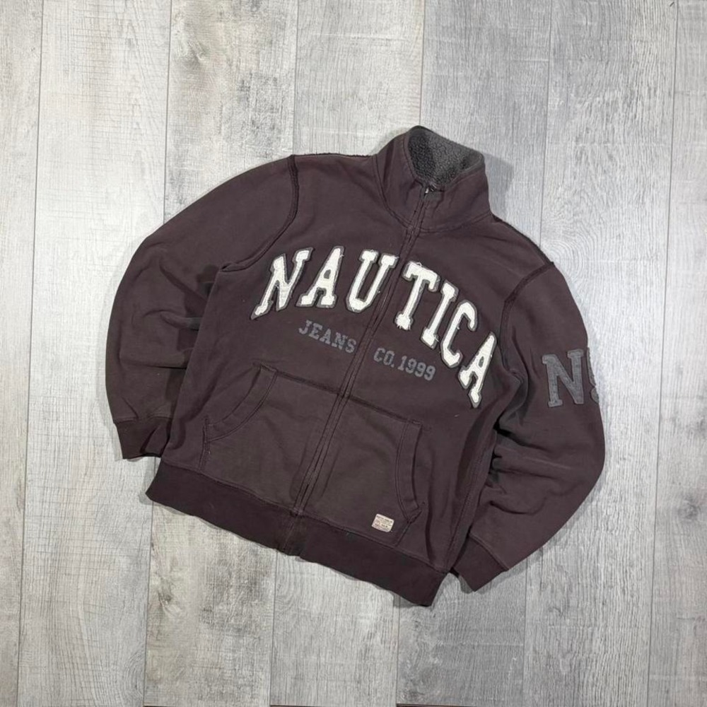 Vintage 2k white and brown nautica full zip mock neck skater jacket